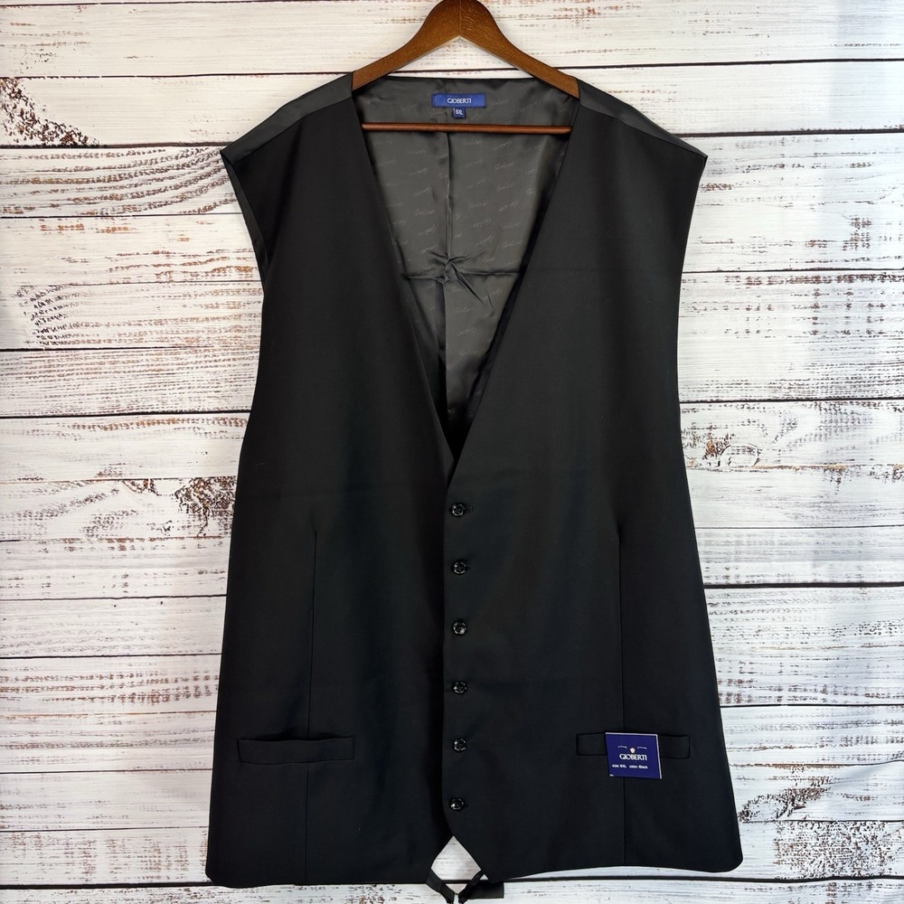 Gioberti Men's 6XL Vest Black Button V-Neck Waistcoat Formal Career Pockets‎ NWT